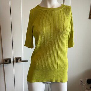 Kloke Aus SS Crew Nk Ribbed Viscose Cotton Knit Sweater Lime Green Sz XS NWOT